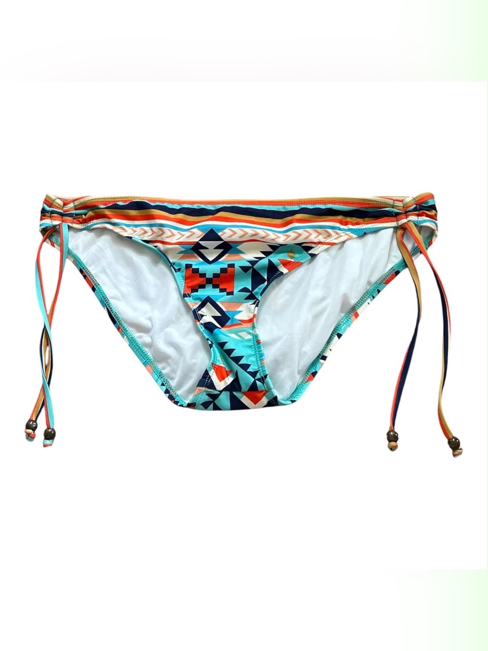 Gianni Bini Turquoise Orange Navy Geo-Print Tie-Side Bikini Bottom